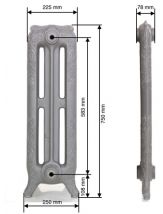 Чугунный радиатор GuRa Tec Apollo 765/09 (цвета Mattschwarz, Antikschwarz, Perlschwarz, GussGrau, OldPenny, MattGrau, Gold)