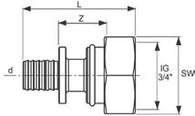 Соединение прямое TECEflex с внутренней резьбой никелированное (накидная гайка, евроконус)